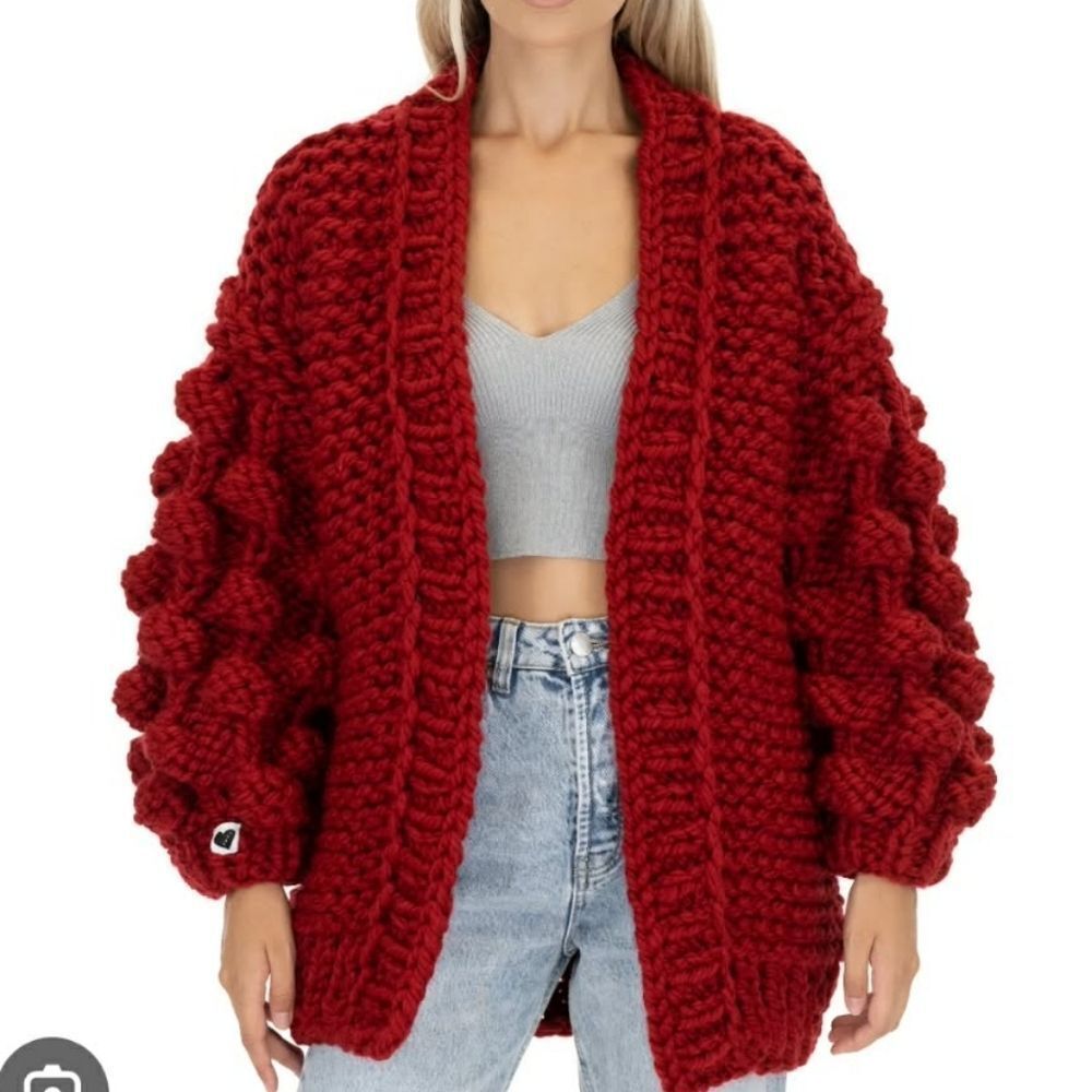 Racheal Red Bubble Sleeve Cardigan - New